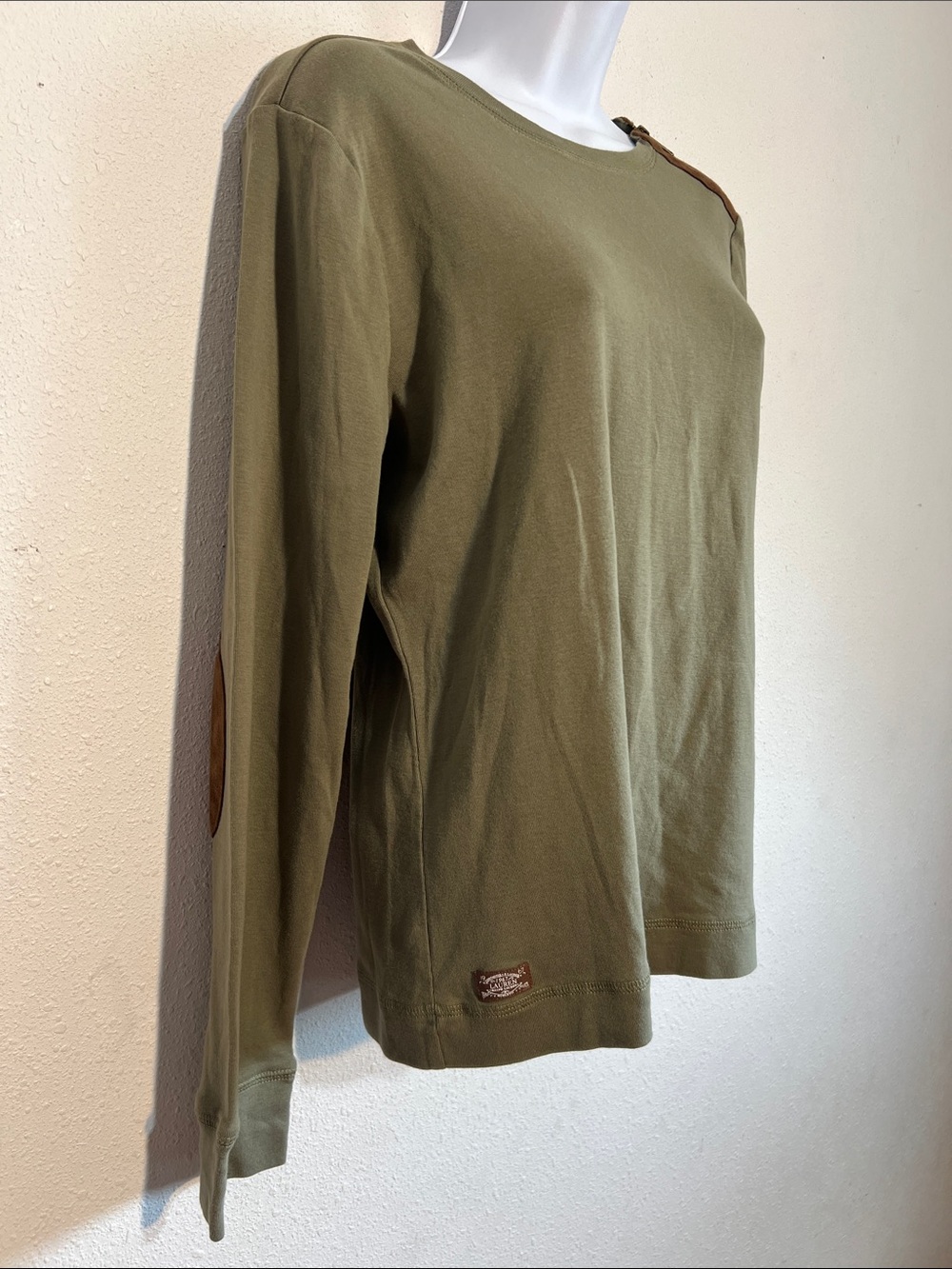 Ralph Lauren Olive Green Long-Sleeve Top with Brown Shoulder Tab size XL - Picture 5 of 12